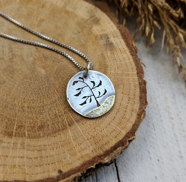 Windswept Pine - Silver and Brass mixed metal tree pendant