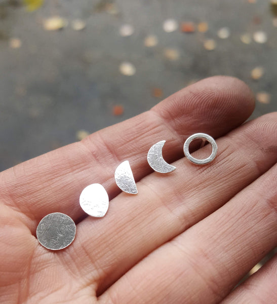 Moon Phase Studs - sterling silver moon earrings
