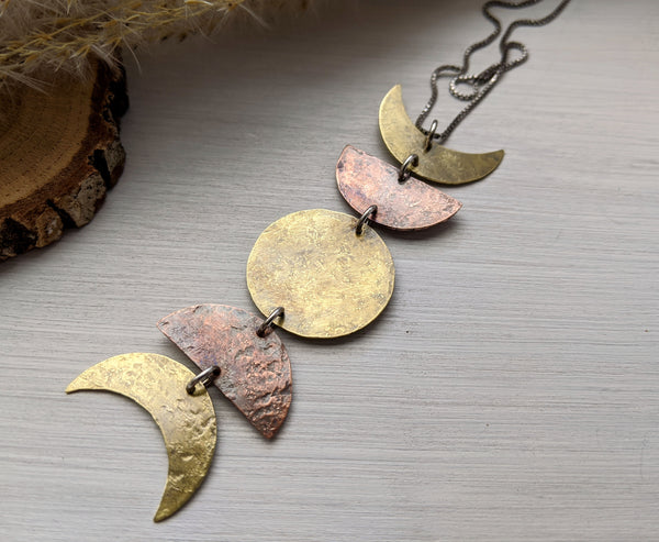 Moon Phase Necklace, large - Mixed Metal Lunar Pendant