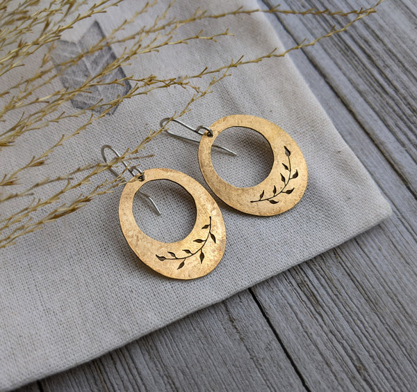Gold Leaves - brass botanical earrings