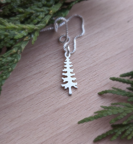 Lone Pine - minimalist silver pine tree pendant