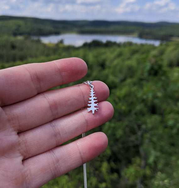 Lone Pine - minimalist silver pine tree pendant