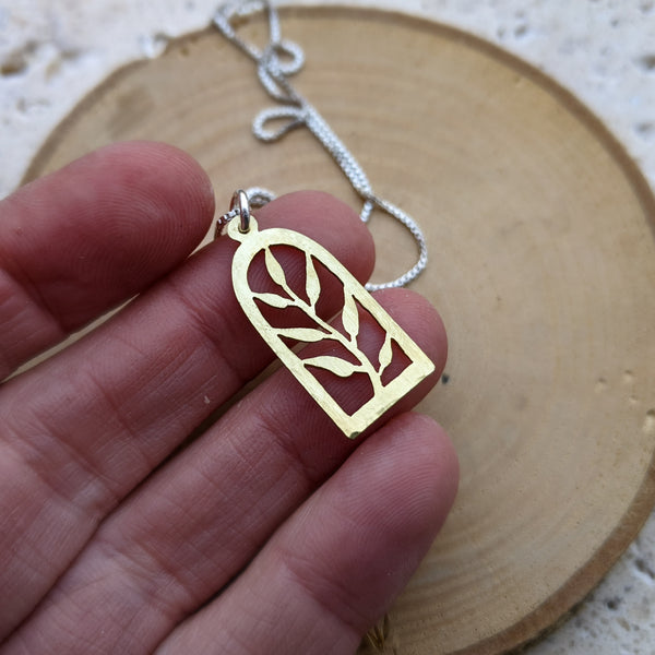 Brass Botanical Silhouette Necklace