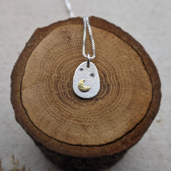 Moon and Stars - tiny celestial pendant
