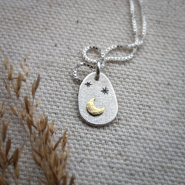 Moon and Stars - tiny celestial pendant