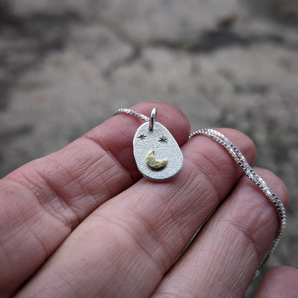 Moon and Stars - tiny celestial pendant