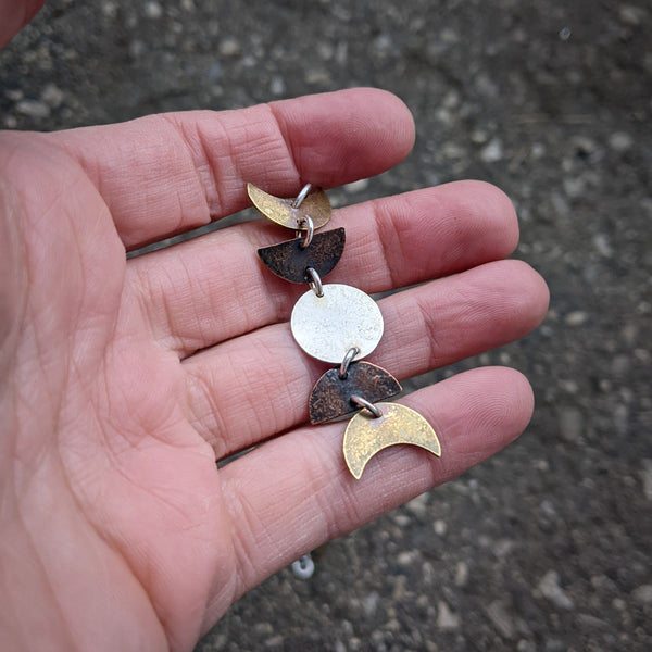 Moon Cycle Necklace - mixed metal moon phase pendant