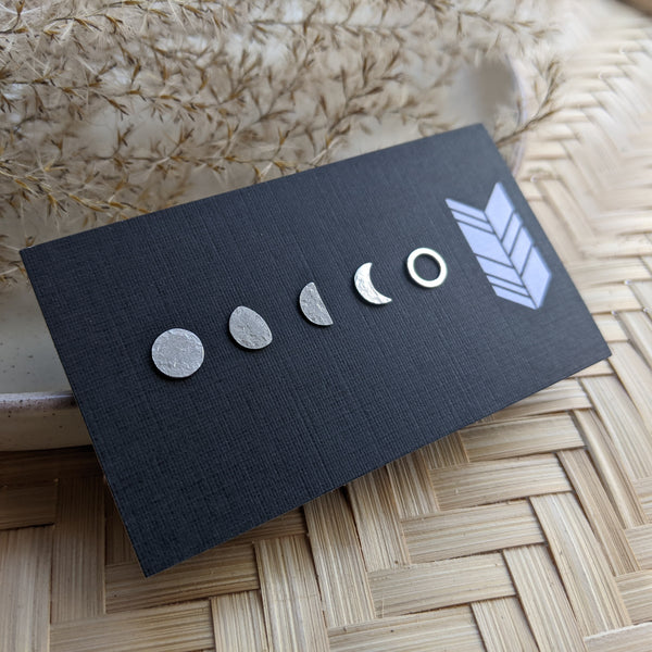 Moon Phase Studs - sterling silver moon earrings