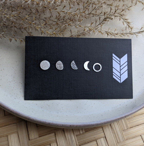 Moon Phase Studs - sterling silver moon earrings