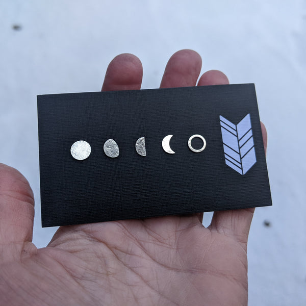 Moon Phase Studs - sterling silver moon earrings