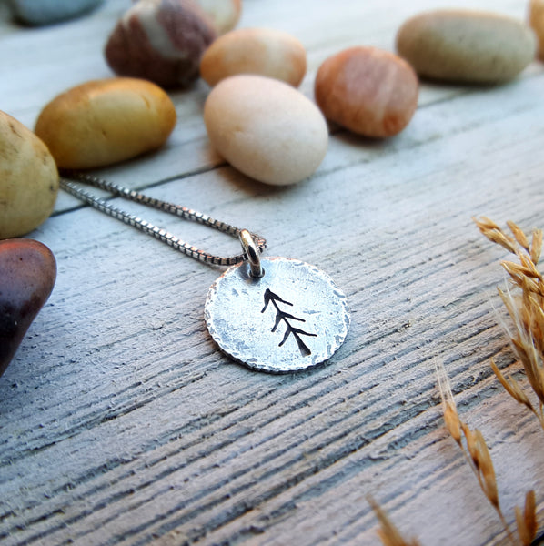 Tiny Pine Charm - sterling silver rustic tree necklace