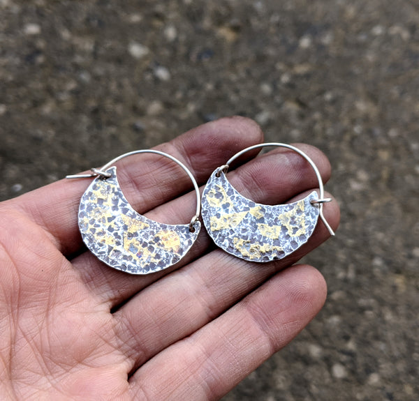 Hammered Hoops - silver and 24kt gold