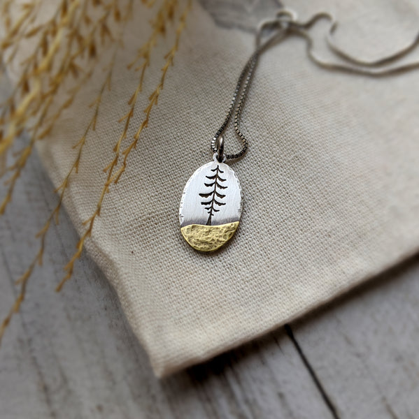 Silver Spruce - mixed metal tree pendant