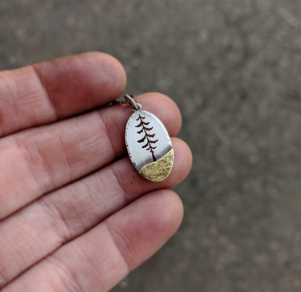 Silver Spruce - mixed metal tree pendant