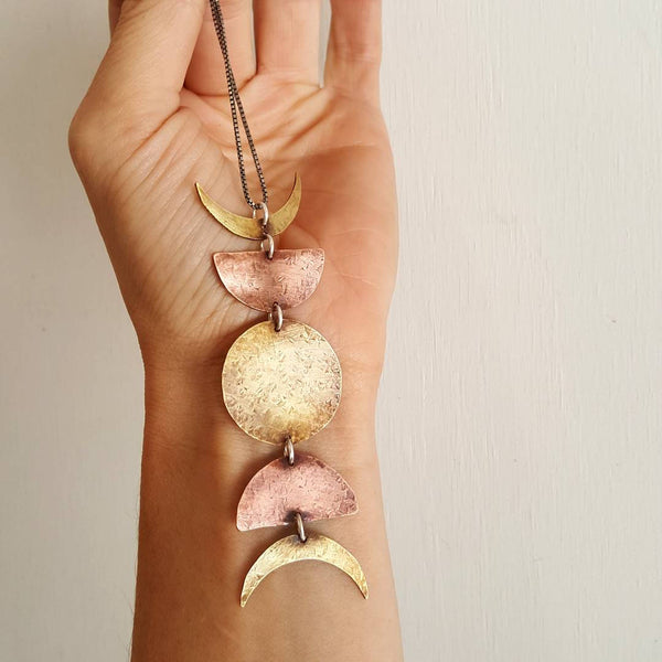 Moon Phase Necklace, large - Mixed Metal Lunar Pendant