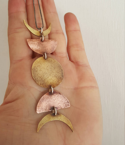 Moon Phase Necklace, large - Mixed Metal Lunar Pendant