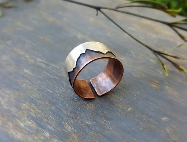 Mountain Range Ring - Copper and Sterling Silver - Mixed Metal Jewelry
