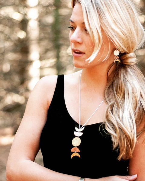 Moon Phase Earrings - mixed metal moon cycle dangles