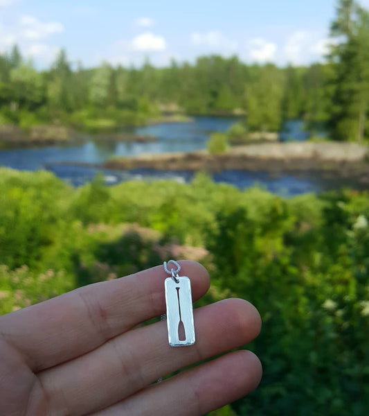Paddle On - sterling silver canoe paddle necklace