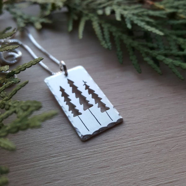 Three Pines Pendant - Sterling Silver Pine Tree Necklace