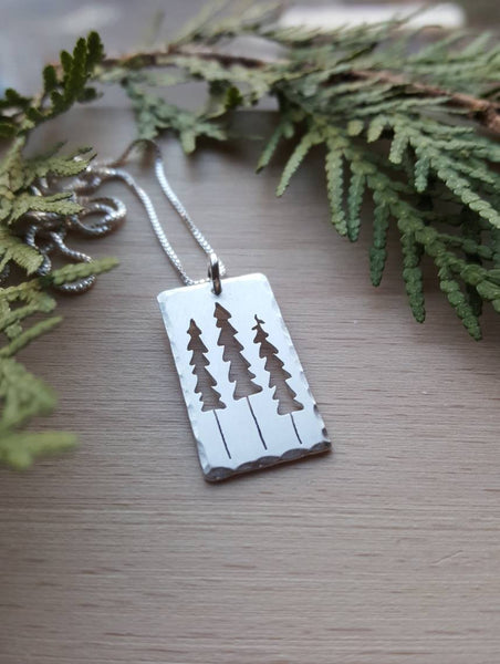 Three Pines Pendant - Sterling Silver Pine Tree Necklace