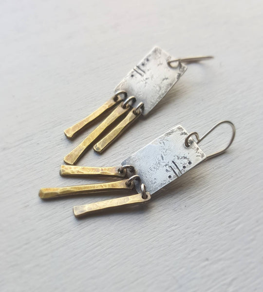 Relic Fringe Earrings - Mixed metal silver and gold