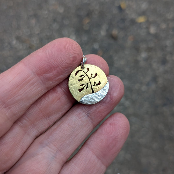 Windswept Pine - mixed metal tree pendant