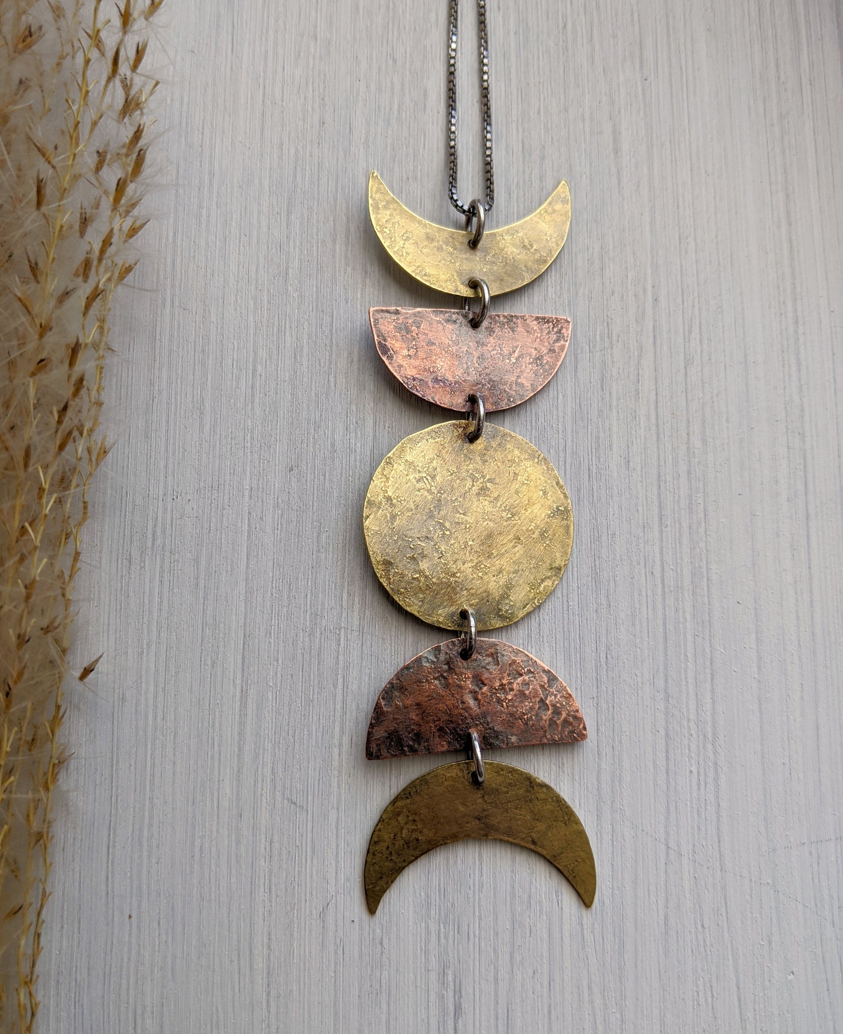 Moon Phase Necklace, large - Mixed Metal Lunar Pendant