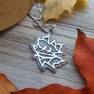 Birds in the Maple - copper and silver pendant