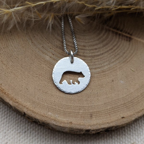 Black Bear Charm - silver bear necklace