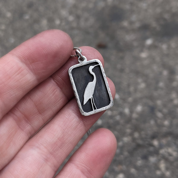 Heron - silver pendant