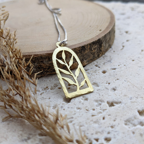 Brass Botanical Silhouette Necklace