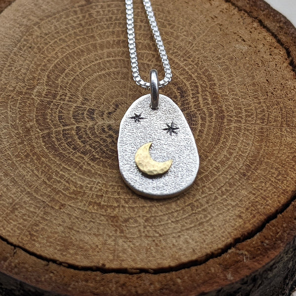 Moon and Stars - tiny celestial pendant