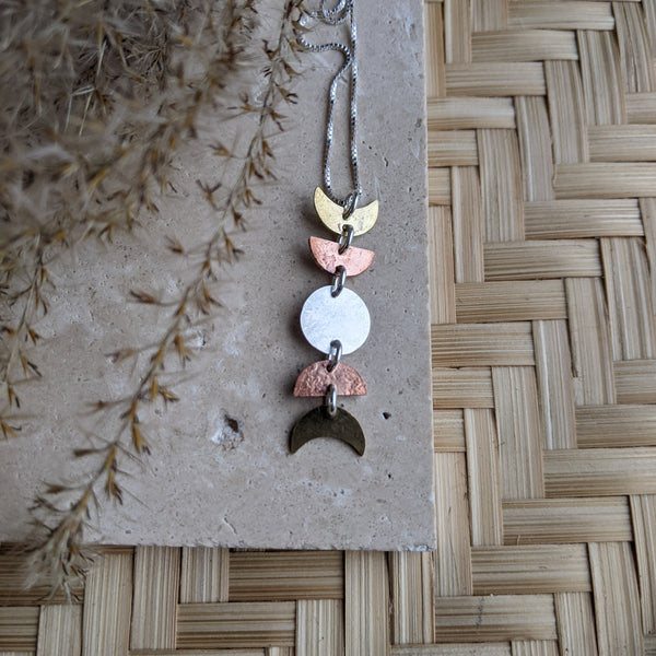 Moon Cycle Necklace - mixed metal moon phase pendant