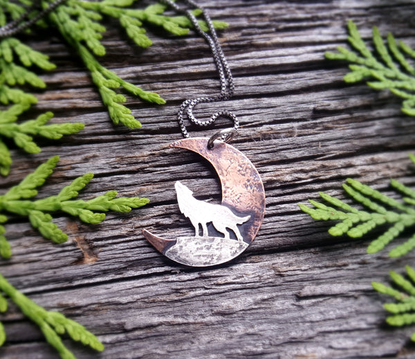 Howling Wolf Crescent Moon Pendant