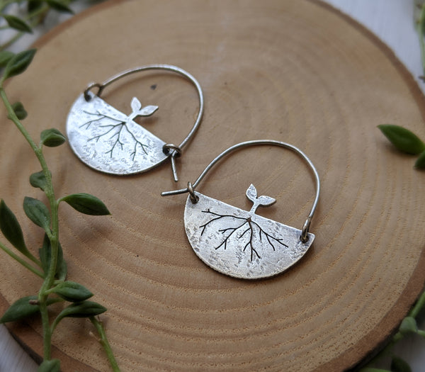 New Growth Hoops - silver sprout earrings