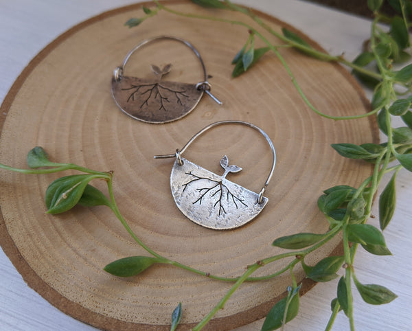 New Growth Hoops - silver sprout earrings