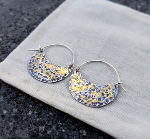 Hammered Hoops - silver and 24kt gold