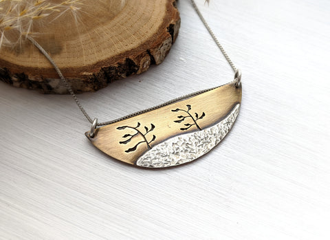 Windswept Pines - Mixed Metal Algonquin inspired pendant necklace