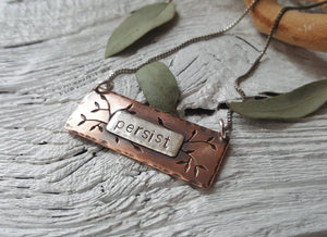 Vines Persist Pendant - hand stamped necklace