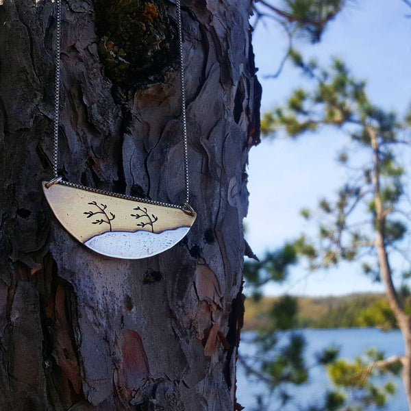 Windswept Pines - Mixed Metal Algonquin inspired pendant necklace