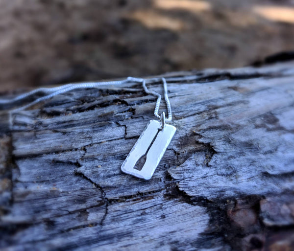 Paddle On - sterling silver canoe paddle necklace