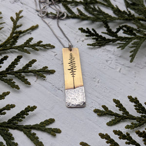 Tall Spruce - Mixed metal evergreen tree necklace