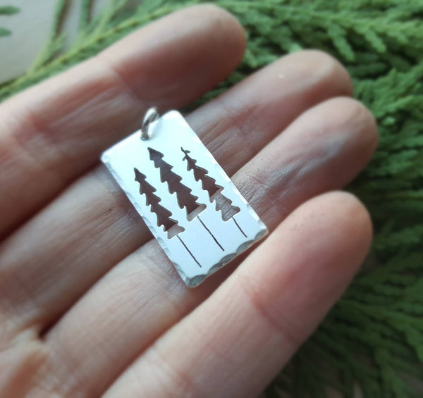 Three Pines Pendant - Sterling Silver Pine Tree Necklace