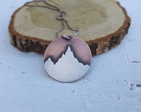 The Peak: Mountain Pendant - Copper and Sterling Silver Mountain Necklace