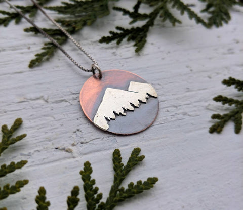 Mountain Treeline Pendant - adventure landscape necklace