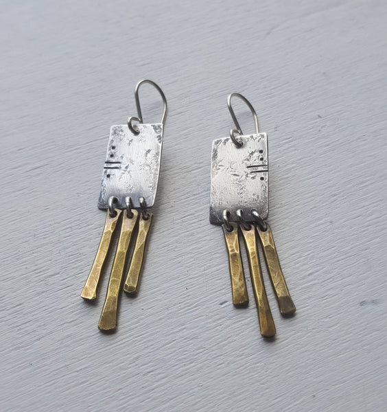 Relic Fringe Earrings - Mixed metal silver and gold