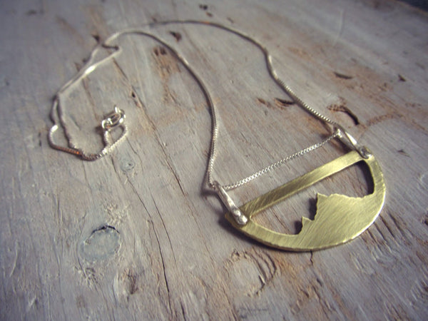 Mountain Range Pendant - Brass and Sterling Silver Mountains Necklace
