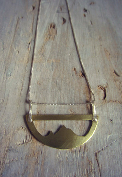 Mountain Range Pendant - Brass and Sterling Silver Mountains Necklace